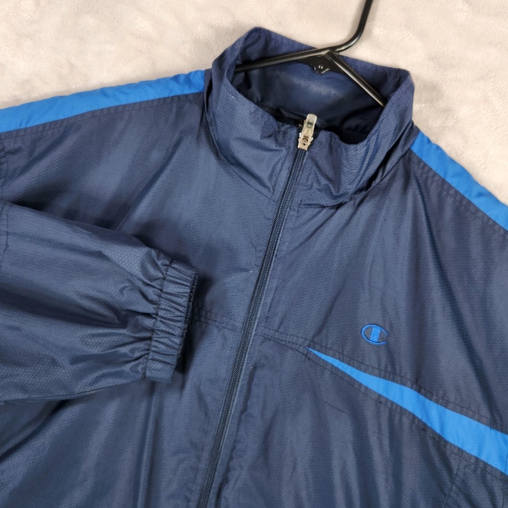 Champion Jacket‎ Mens Large Blue Colorblock Full Zip Lined Windbreaker Athletic